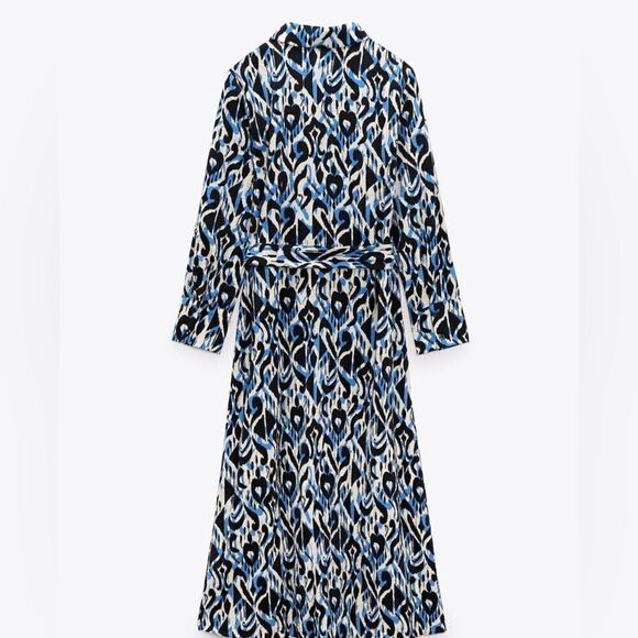 ZARA Printed Shirt Dress Blue New - Picture 8 of 15